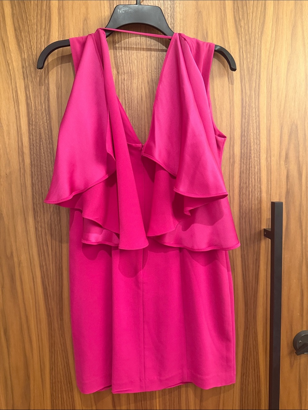 INTERMIX Hot Pink Ruffle V-Neck Mini Dress